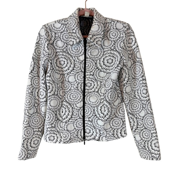 Joseph Ribkoff Floral Print Jacket‎ Full Zip Fitted Blazer Black White 8